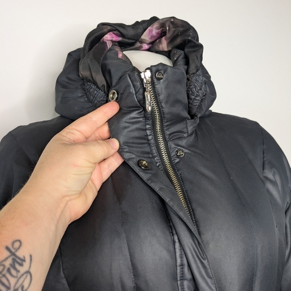Kappa black goose down filled mid length winter hooded puffer coat L - Picture 10 of 16